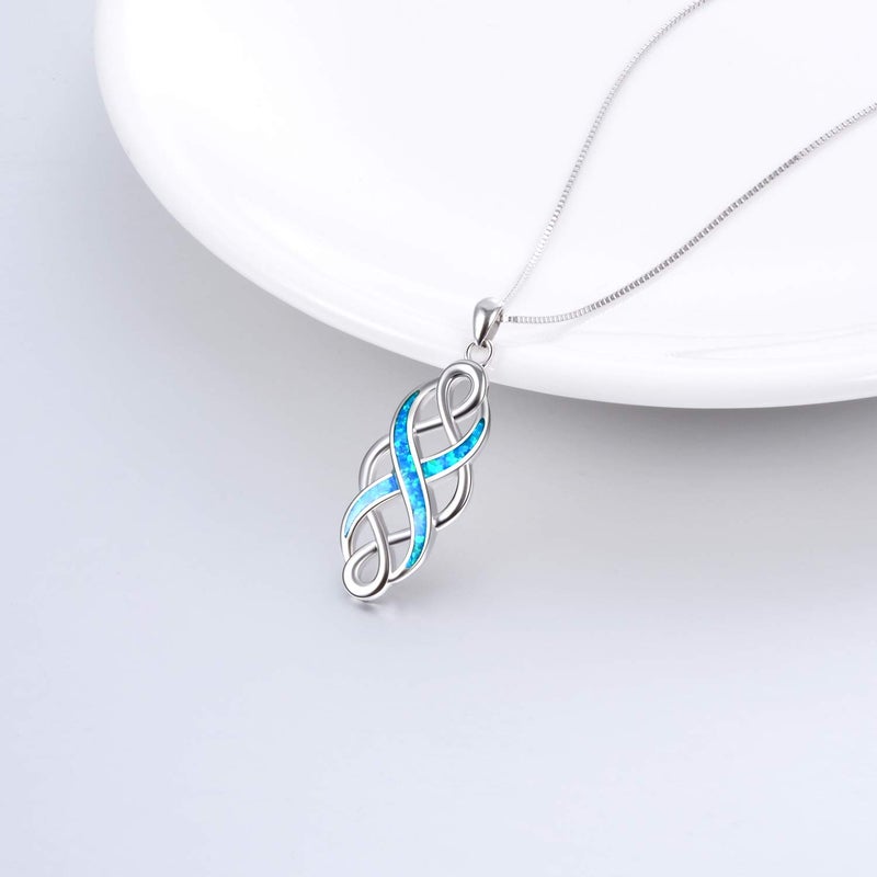 YFN Irish Celtic Knot Created Opal Pendant Necklace Infinity Love Sterling Silver CZ Jewelry 18" (Blue Opal Celtic Knot Necklace) - Image 4